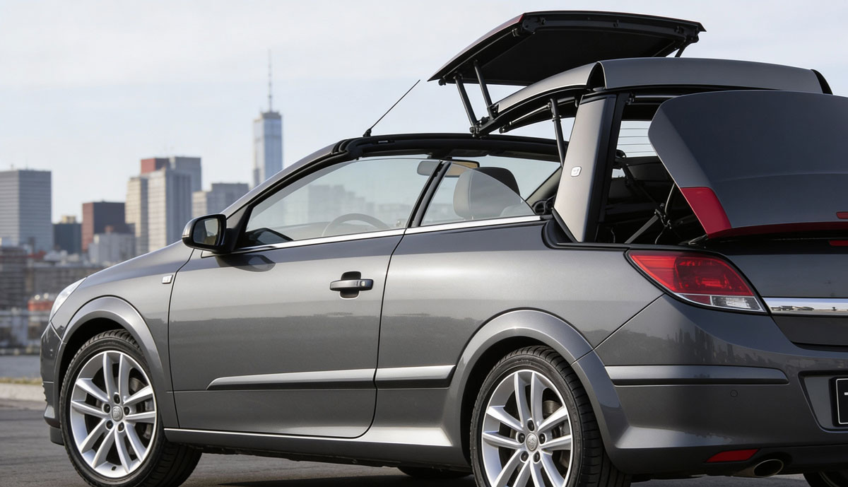 The new Opel Astra convertible is displayed in this image, showcasing its sleek design and modern features.