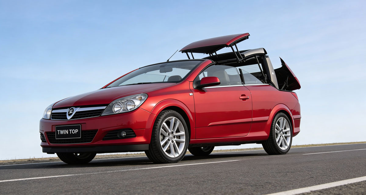 The new Opel Astra convertible is displayed in this image, showcasing its sleek design and modern features.